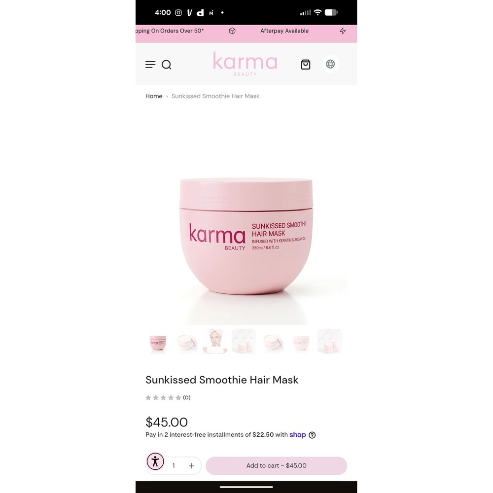 NEW Karma Beauty Sunkissed Smoothie Hair Mask Keratin Argan Oil 8.8oz sealed